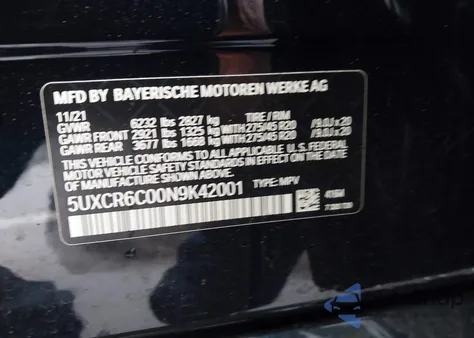 2022 BMW X5 xDrive40I from USA, damaged, VIN 5UXCR6C00N9K42001